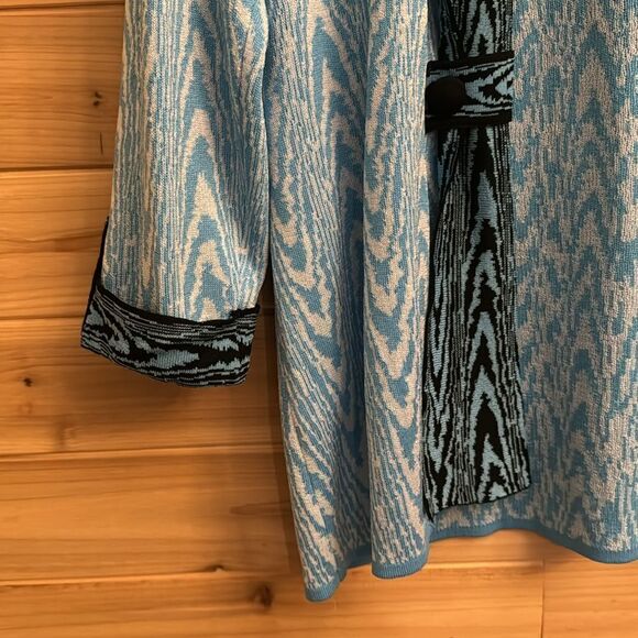 Ming Wang Size Small Petite Blue & Black Abstract Zebra Open Front Cardigan - Picture 3 of 11
